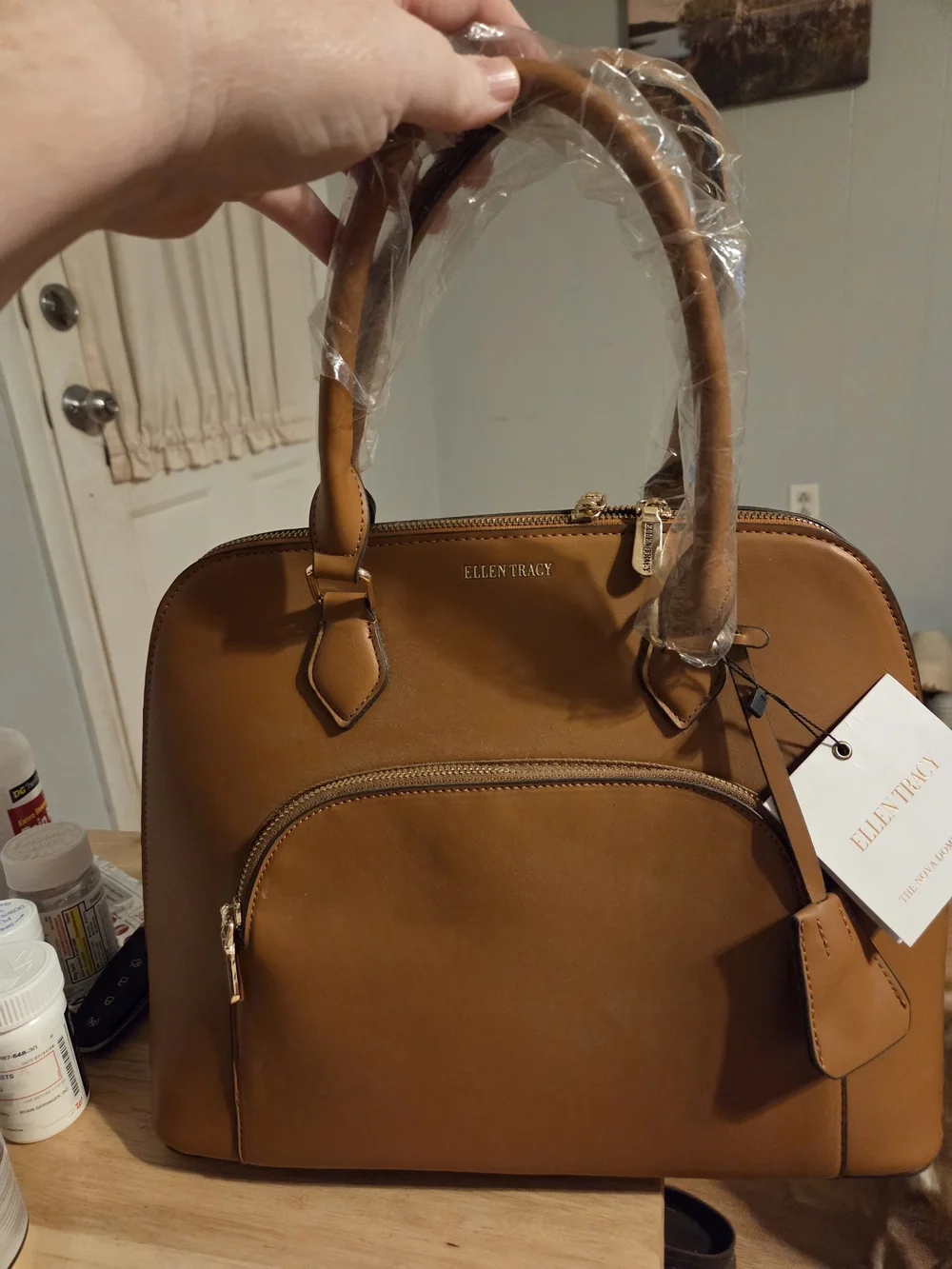 Ellen Tracy Cognac Tan Satchel Handbag